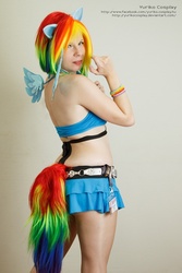 Size: 533x800 | Tagged: safe, artist:yurikocosplay, rainbow dash, human, g4, clothes, cosplay, irl, irl human, miniskirt, photo, skirt, solo, tail