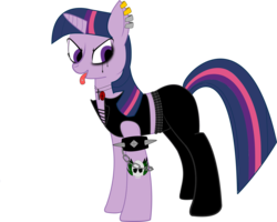 Size: 1688x1352 | Tagged: safe, artist:raven-kipper, twilight sparkle, pony, unicorn, g4, chains, eyeliner, female, mare, metal, necklace, piercing, simple background, solo, spiked wristband, tattoo, transparent background, unicorn twilight