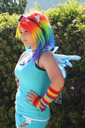 Size: 3168x4752 | Tagged: safe, photographer:sailorhaschopstickss, rainbow dash, human, g4, ama-con, cosplay, hand on hip, high res, irl, irl human, multicolored hair, photo, rainbow hair, solo