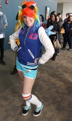 Size: 507x856 | Tagged: safe, photographer:sailorhaschopstickss, rainbow dash, human, g4, cosplay, goggles, irl, irl human, multicolored hair, nekocon, nekocon 2012, photo, rainbow hair