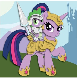 Size: 3612x3655 | Tagged: safe, artist:the-paper-pony, spike, twilight sparkle, g4, armor