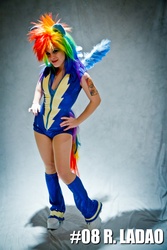 Size: 3456x5184 | Tagged: safe, artist:limebarb, artist:thesoulcrash, rainbow dash, human, g4, clothes, cosplay, irl, irl human, leotard, photo, solo, wonderbolts uniform, youmacon