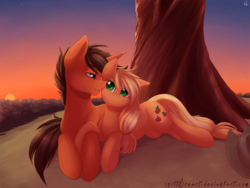 Size: 1600x1200 | Tagged: safe, artist:spittfireart, applejack, oc, oc:scroll scribe, g4, canon x oc, commission, cute, daaaaaaaaaaaw, female, male, painting, scrolljack, shipping, straight