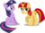 Size: 7402x5485 | Tagged: safe, artist:austiniousi, sunset shimmer, twilight sparkle, pony, unicorn, g4, absurd resolution, alternate hairstyle, duo, duo female, female, mare, pouting, simple background, transparent background, unicorn twilight, vector