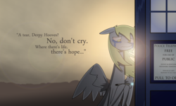 Size: 2500x1500 | Tagged: safe, artist:citrusking46, derpy hooves, pegasus, pony, g4, backlighting, crying, doctor who, female, mare, solo, tardis