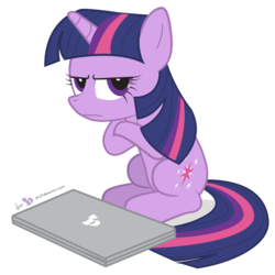 Size: 880x880 | Tagged: safe, artist:dm29, twilight sparkle, pony, unicorn, g4, computer, crossed arms, female, laptop computer, simple background, solo, transparent background, twilight sparkle is not amused, unamused, unicorn twilight