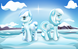 Size: 3840x2400 | Tagged: safe, artist:roadsleadme, oc, oc only, oc:frosty, oc:snowdrop, pegasus, pony, unicorn, glasses, snow