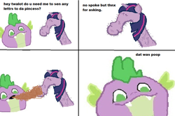 Size: 500x332 | Tagged: safe, spike, twilight sparkle, g4, dolan, meme, poop, spoke, stylistic suck, twalot spakl