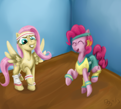 Size: 2000x1800 | Tagged: safe, artist:wafflecannon, fluttershy, pinkie pie, g4, workout outfit