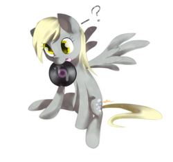 Size: 1889x1771 | Tagged: safe, artist:affanita, derpy hooves, pegasus, pony, g4, drool, female, mare, mouth hold, question mark, record, solo