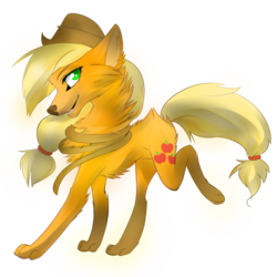 Size: 1181x1181 | Tagged: safe, artist:affanita, applejack, wolf, g4, female, simple background, snoozy sour, solo, species swap, wolfified, wolfjack