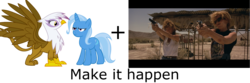 Size: 1500x500 | Tagged: safe, gilda, trixie, griffon, g4, exploitable meme, glixie, interspecies, make it happen, meme, thelma and louise