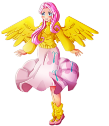 Size: 2000x2309 | Tagged: safe, artist:tasuu-chan, fluttershy, human, g4, clothes, female, humanized, long skirt, simple background, skirt, solo, sweater, sweatershy, transparent background, winged humanization