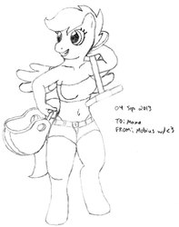 Size: 631x800 | Tagged: safe, artist:mobiusevalon, scootaloo, anthro, g4, belly button, breasts, female, monochrome, sketch, solo