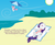 Size: 2000x1637 | Tagged: safe, artist:masem, rarity, sweetie belle, g4, beach, sunburn, towel, umbrella, vector