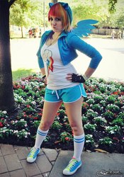 Size: 504x720 | Tagged: safe, artist:pockyfairy, rainbow dash, human, g4, cosplay, irl, irl human, photo, solo