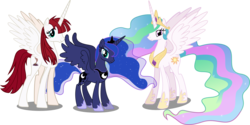 Size: 4734x2366 | Tagged: safe, artist:vector-brony, princess celestia, princess luna, oc, oc:fausticorn, alicorn, pony, g4, lauren faust, ponified, simple background, transparent background, vector