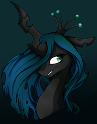 Size: 2400x3065 | Tagged: dead source, safe, artist:rainbowscreen, queen chrysalis, g4, bust, female, solo