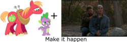 Size: 1650x550 | Tagged: safe, big macintosh, spike, earth pony, pony, g4, exploitable meme, george milton, lennie small, make it happen, male, meme, of mice and men, stallion