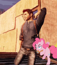 Size: 219x250 | Tagged: safe, pinkie pie, human, g4, animated, dancing, female, male, nathan drake, uncharted