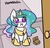 Size: 600x577 | Tagged: safe, artist:slavedemorto, princess celestia, g4, female, frown, homeless, looking at you, pun, sitting, solo