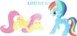 Size: 732x347 | Tagged: safe, artist:idontkn0ow, fluttershy, rainbow dash, pegasus, pony, g4, duo, duo female, female, louder, mare, simple background, transparent background, yay