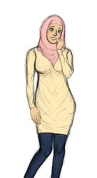 Size: 409x750 | Tagged: safe, artist:junitathiessen, fluttershy, human, g4, female, hijab, humanized, islam, islamashy, solo