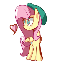 Size: 1280x1280 | Tagged: dead source, safe, artist:turtlefarminguy, fluttershy, g4, beret, female, heart, solo