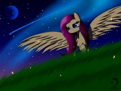 Size: 1400x1050 | Tagged: safe, artist:mechashockwave, fluttershy, pegasus, pony, g4, female, night, solo, space