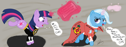 Size: 1462x547 | Tagged: safe, artist:iamthemanwithglasses, trixie, twilight sparkle, g4, boston bruins, chicago blackhawks, hockey, nhl, sports or something i guess, stanley cup, stanley cup finals, stanley cup playoffs