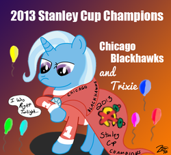 Size: 792x720 | Tagged: safe, artist:iamthemanwithglasses, trixie, pony, unicorn, g4, chicago blackhawks, female, hockey, mare, nhl, solo, sports or something i guess, stanley cup, stanley cup finals, stanley cup playoffs