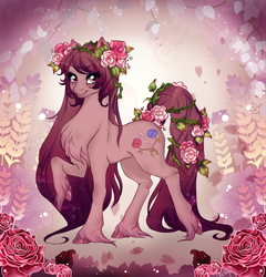 Size: 1571x1639 | Tagged: safe, artist:cigarscigarettes, oc, oc only, earth pony, pony, floral head wreath, flower, secret garden, solo