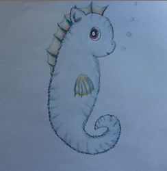 Size: 676x693 | Tagged: safe, artist:waggytail, fluffy pony, sea pony, bubble, fins, fluffy seahorse, ocean, scales, sea fluffies, solo, swimming, underwater, water