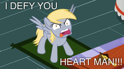 Size: 847x470 | Tagged: safe, artist:mysteryben, edit, derpy hooves, pegasus, pony, epic rage time, g4, angry, female, i defy you heart-man!, image macro, male, mare, muffin, patrick star, spongebob squarepants, sugarcube corner, the incredible derp, valentine's day (spongebob episode)