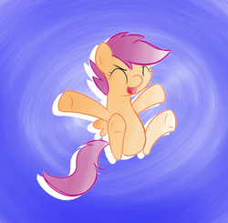 Size: 740x726 | Tagged: safe, artist:hip-indeed, scootaloo, g4, female, happy, on back, solo