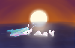 Size: 1126x723 | Tagged: safe, artist:hip-indeed, princess celestia, g4, female, on back, solo, swimming