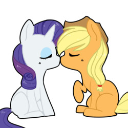 Size: 1000x1000 | Tagged: safe, artist:pegacornss, applejack, rarity, earth pony, pony, unicorn, g4, duo, female, imminent kissing, kissing, lesbian, mare, ship:rarijack, shipping