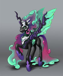 Size: 900x1079 | Tagged: safe, artist:aokibengal, nightmare moon, princess cadance, queen chrysalis, changeling, hybrid, g4, female, fusion, solo