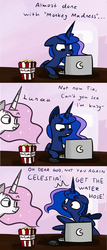 Size: 1280x2985 | Tagged: safe, artist:talludde, princess celestia, princess luna, ask the princess of night, gamer luna, princess molestia, g4, ask, comic, crossover, tumblr