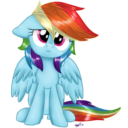 Size: 1800x1800 | Tagged: safe, artist:shyshyoctavia, rainbow dash, pegasus, pony, g4, female, floppy ears, looking at you, sad, simple background, solo, spread wings, transparent background, wings