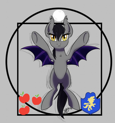 Size: 962x1024 | Tagged: safe, artist:probablyfakeblonde, oc, oc only, bat pony, pony, fanfic, female, fine art parody, mare, solo, vitruvian man