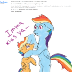 Size: 1000x1000 | Tagged: safe, rainbow dash, scootaloo, g4, drunk, ponibooru