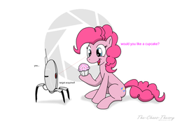 Size: 1249x863 | Tagged: safe, artist:sandwich-anomaly, pinkie pie, g4, crossover, cupcake, portal (valve), this will end in tears, turret