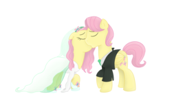 Size: 3369x2058 | Tagged: safe, artist:kaleysia, fluttershy, pegasus, pony, g4, butterscotch, clothes, dress, female, kissing, male, mare, marriage, rule 63, self ponidox, selfcest, ship:flutterscotch, shipping, simple background, stallion, straight, suit, transparent background, wedding, wedding dress