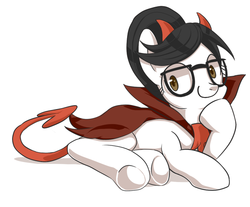 Size: 600x497 | Tagged: safe, artist:sion, writing desk, devil, pony, g4, clothes, costume, glasses, hooves, solo, underhoof