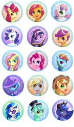 Size: 950x1625 | Tagged: safe, artist:ninjaham, apple bloom, applejack, babs seed, derpy hooves, dj pon-3, fluttershy, lyra heartstrings, pinkie pie, princess luna, rainbow dash, rarity, scootaloo, sweetie belle, trixie, twilight sparkle, vinyl scratch, alicorn, earth pony, pegasus, pony, unicorn, g4, book, buttons, cutie mark crusaders, female, filly, hat, mane six, mare, top hat