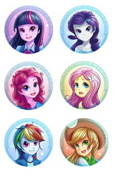 Size: 910x1400 | Tagged: safe, artist:ninjaham, applejack, fluttershy, pinkie pie, rainbow dash, rarity, twilight sparkle, equestria girls, g4, buttons, humanized, mane six