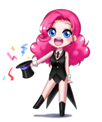 Size: 500x600 | Tagged: dead source, safe, artist:apzzang, pinkie pie, human, g4, clothes, female, humanized, magic trick, magician outfit, solo, trace, tuxedo
