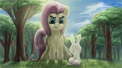 Size: 1920x1080 | Tagged: safe, artist:anttosik, angel bunny, fluttershy, g4, duo