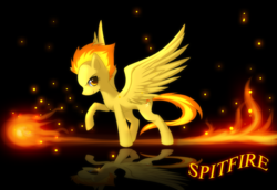 Size: 3227x2222 | Tagged: safe, artist:jacky-bunny, spitfire, pegasus, pony, g4, female, fire, raised hoof, solo, spitfiery, wings